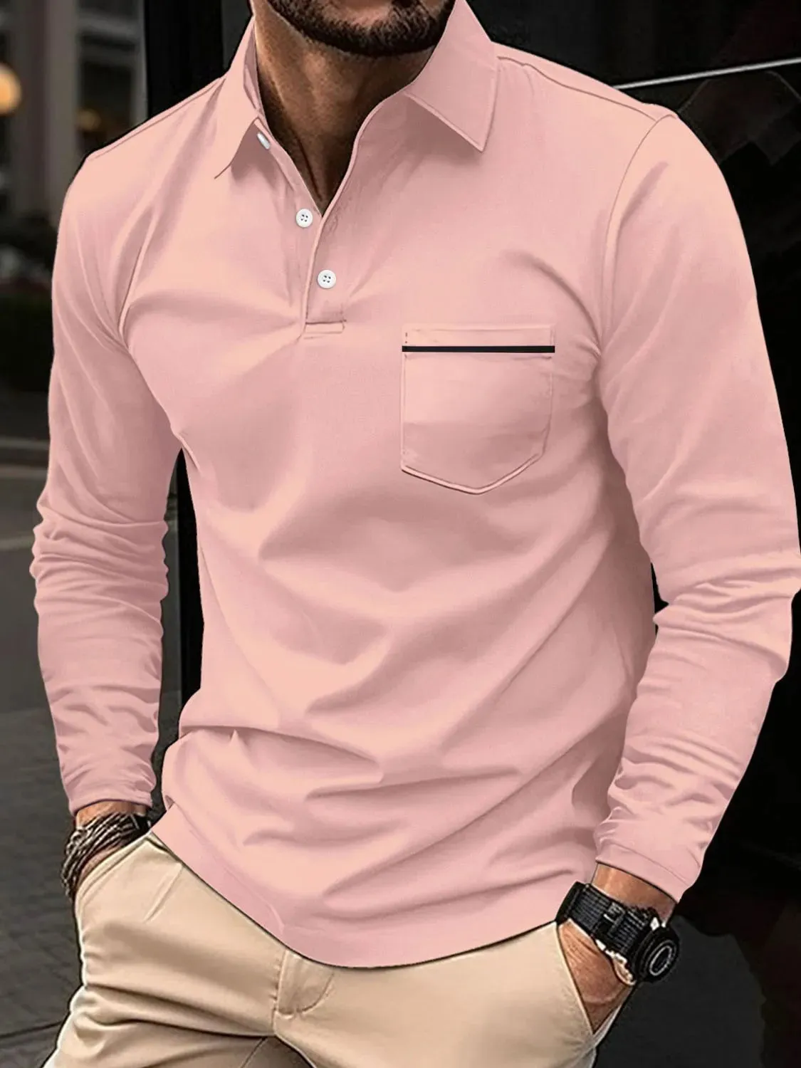 Men's Full Size Button Detail Long Sleeve Polo Plus Size sold by Gigi Laurent product image thumbnail 4