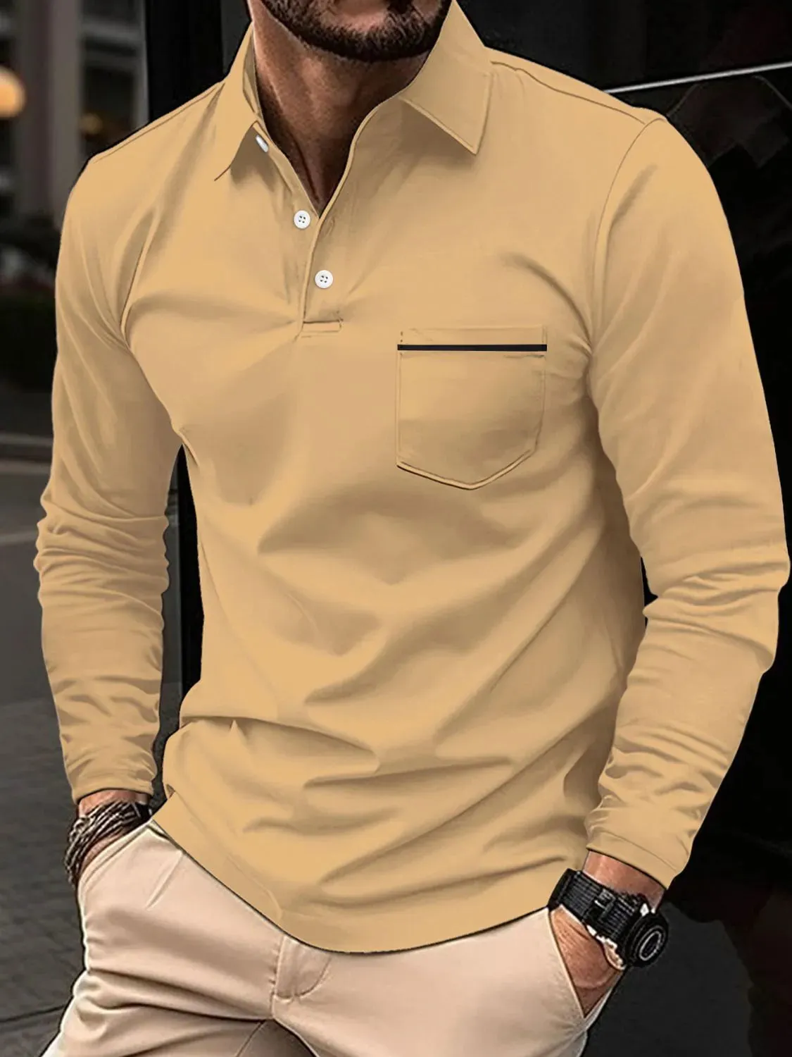 Men's Full Size Button Detail Long Sleeve Polo Plus Size sold by Gigi Laurent product image thumbnail 5