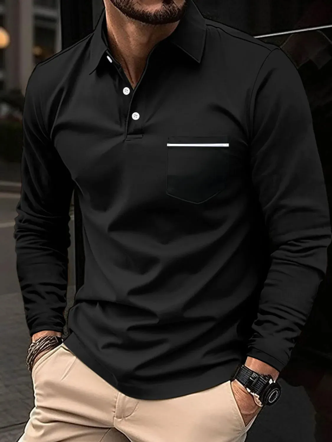 Men's Full Size Button Detail Long Sleeve Polo Plus Size sold by Gigi Laurent product image thumbnail 2