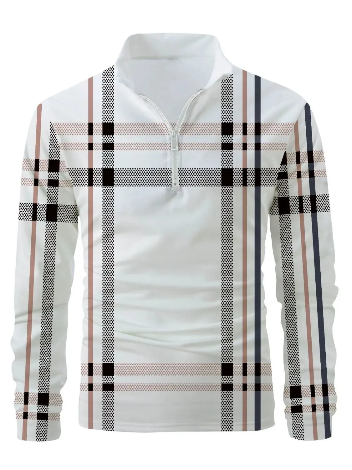 Men's Full Size Plaid Zip Collar Long Sleeve Polo Plus Size sold by Gigi Laurent product image thumbnail 5