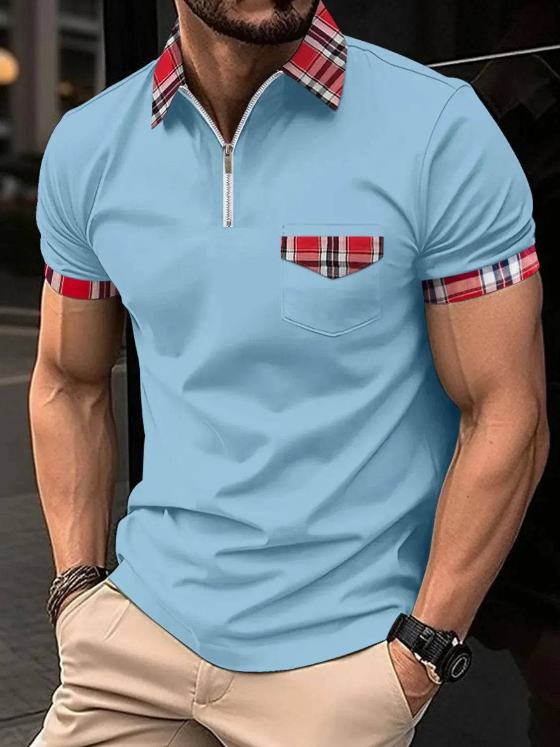 Men's Full Size Zip Collar Short Sleeve Polo Plus Size sold by Gigi Laurent product image thumbnail 2