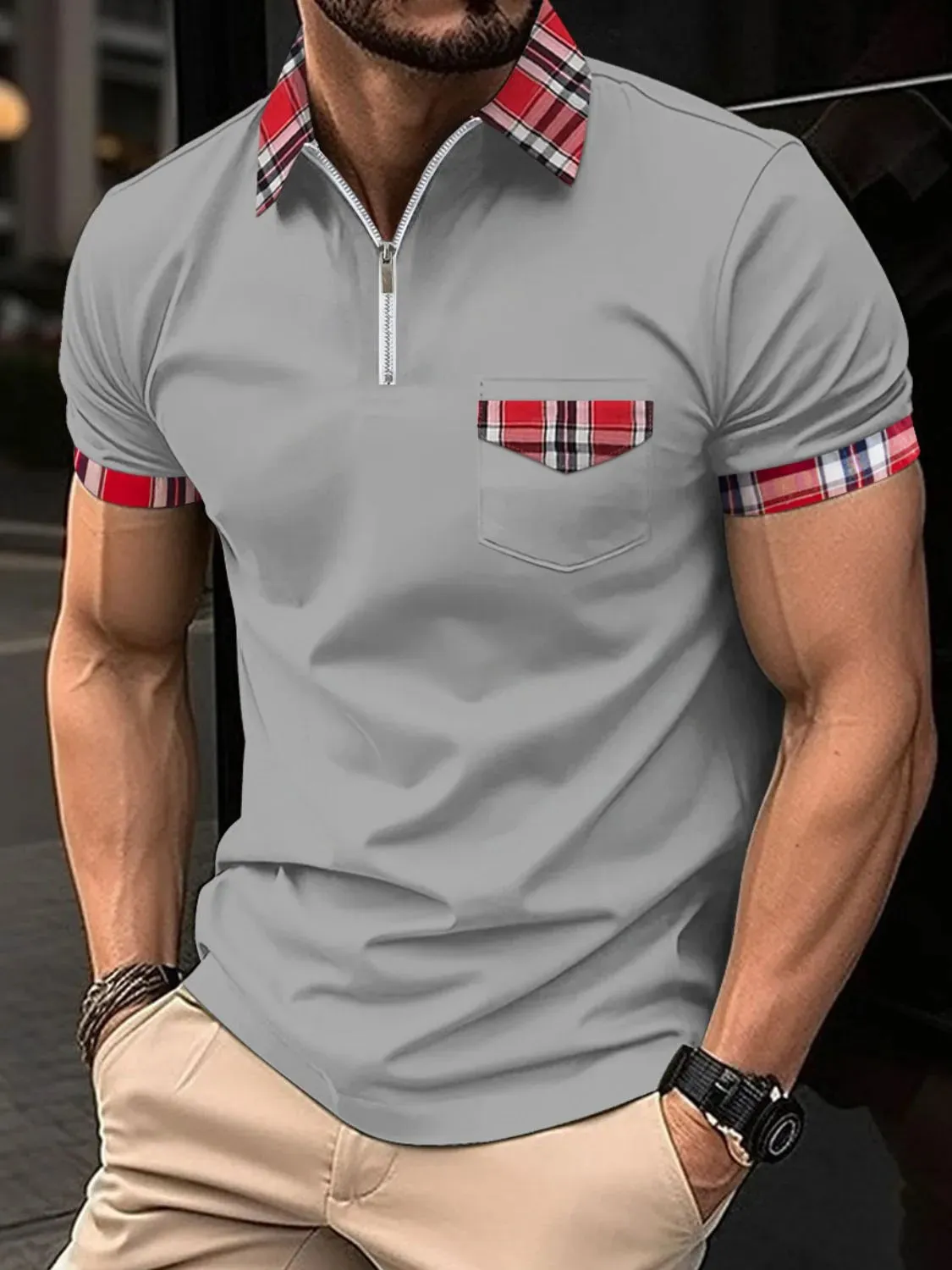 Men's Full Size Zip Collar Short Sleeve Polo Plus Size sold by Gigi Laurent product image thumbnail 3