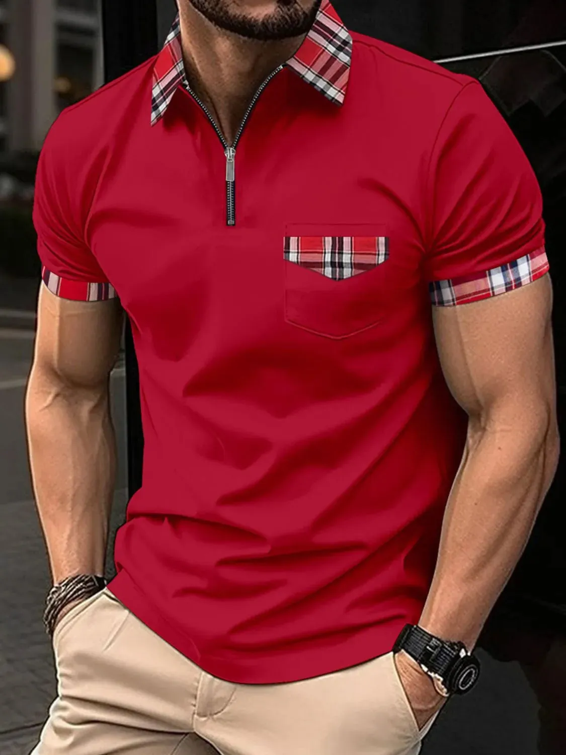 Men's Full Size Zip Collar Short Sleeve Polo Plus Size sold by Gigi Laurent product image thumbnail 4