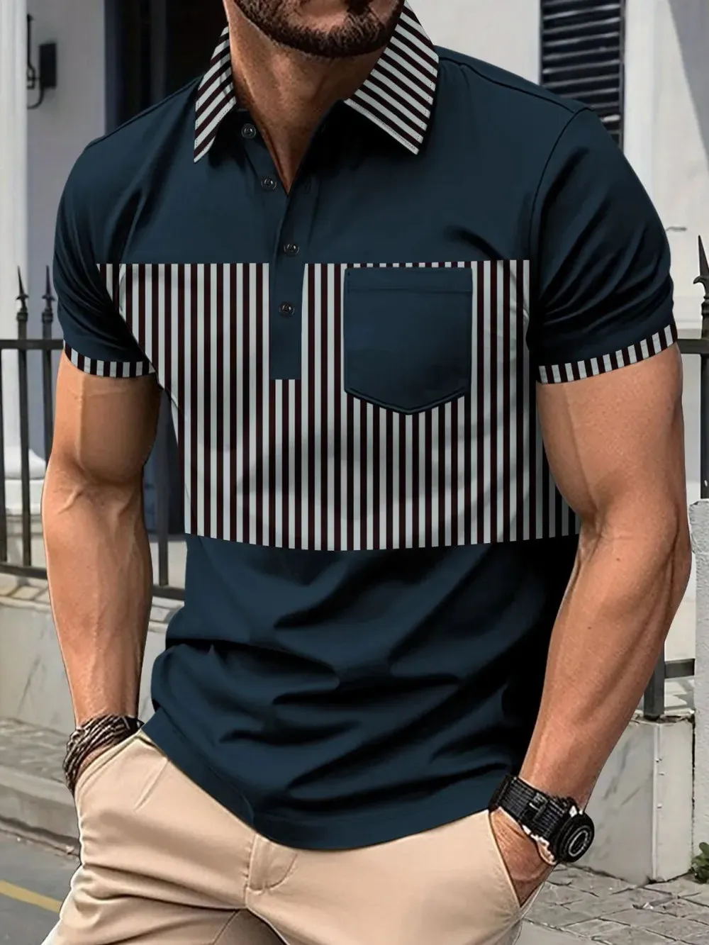 Men's Full Size Collared Contrast Striped Polo Plus Size sold by Gigi Laurent product image thumbnail 5