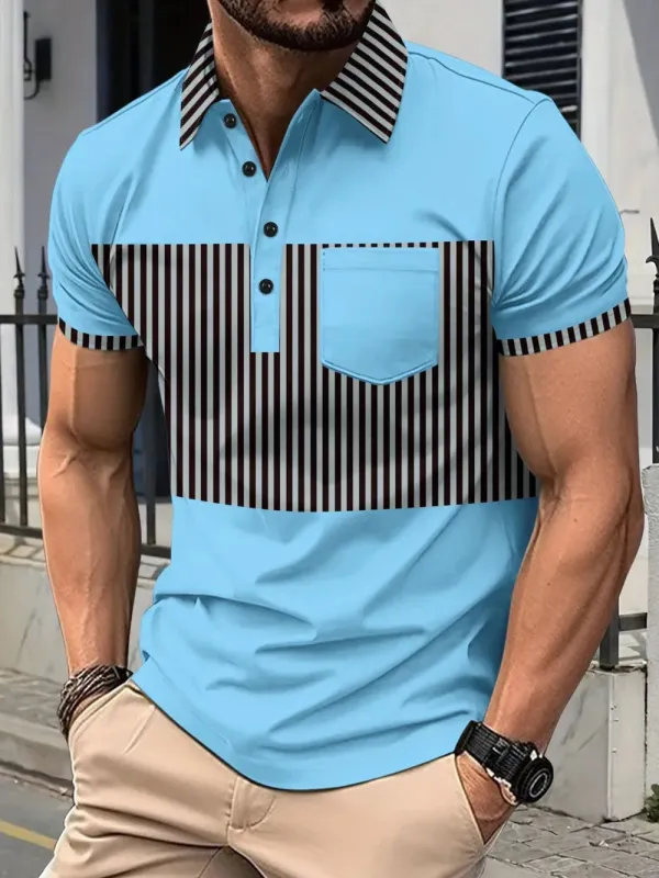 Men's Full Size Collared Contrast Striped Polo Plus Size sold by Gigi Laurent