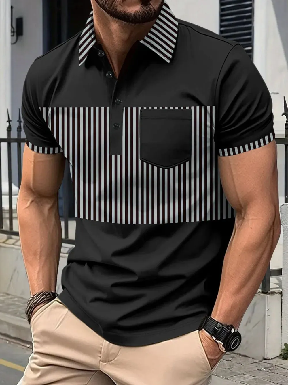 Men's Full Size Collared Contrast Striped Polo Plus Size sold by Gigi Laurent product image thumbnail 3