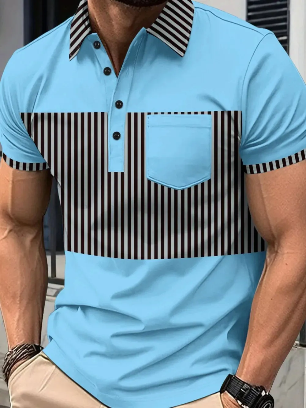 Men's Full Size Collared Contrast Striped Polo Plus Size sold by Gigi Laurent product image thumbnail 2