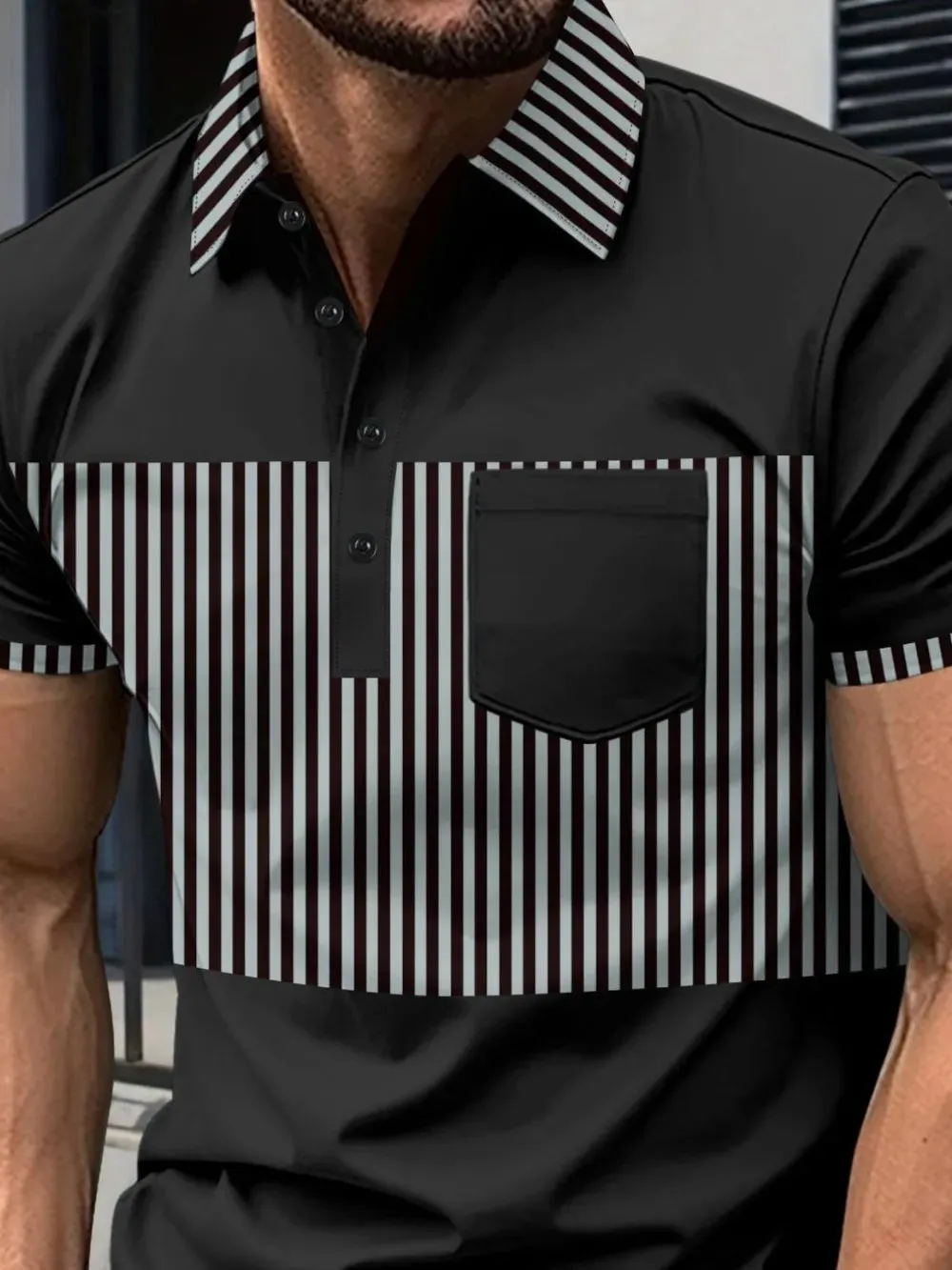 Men's Full Size Collared Contrast Striped Polo Plus Size sold by Gigi Laurent product image thumbnail 4