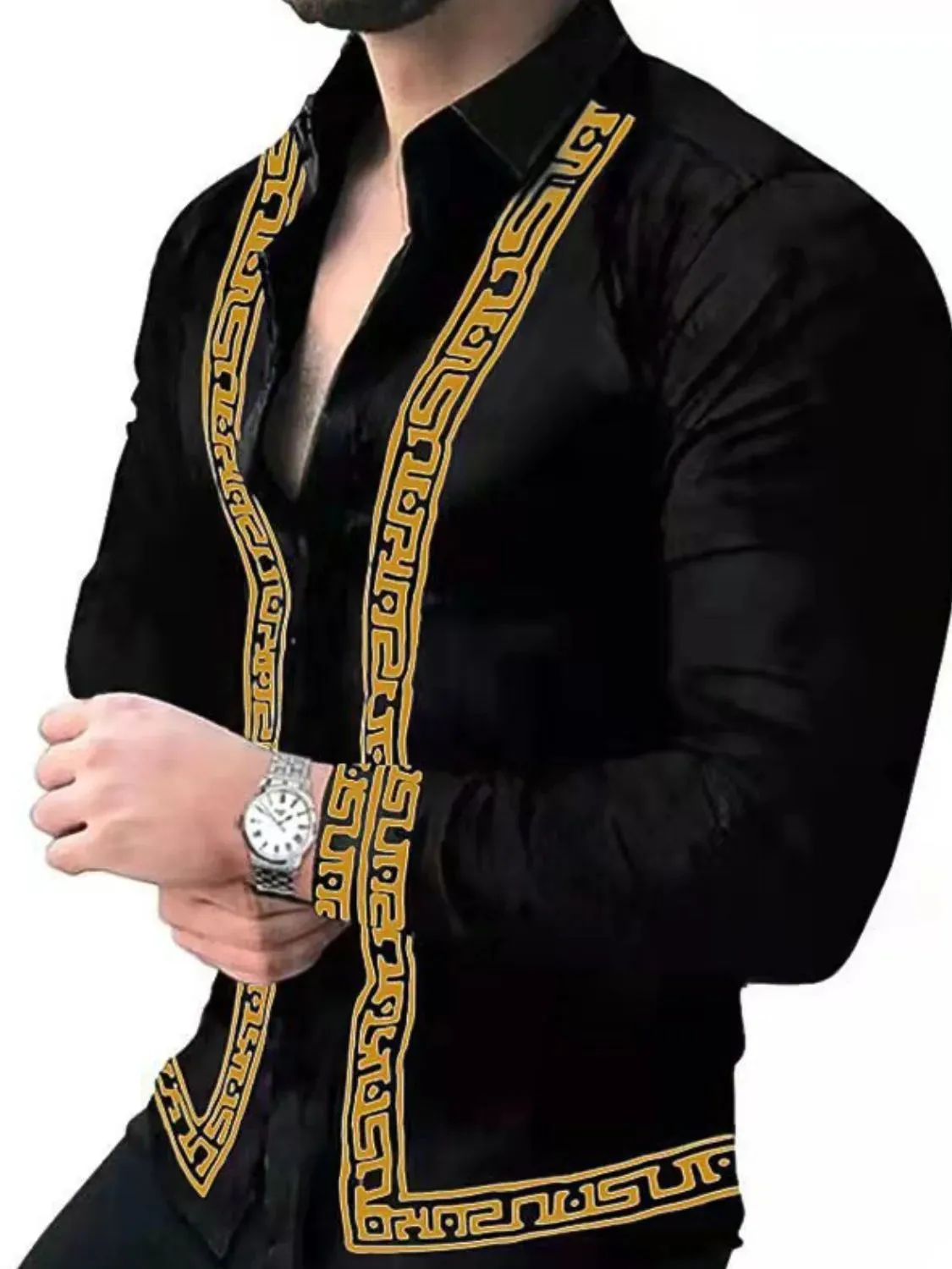 Men's Full Size Stand Collar Long Sleeve Shirt Plus Size sold by Gigi Laurent