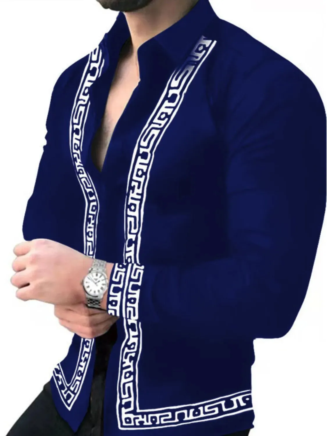 Men's Full Size Stand Collar Long Sleeve Shirt Plus Size sold by Gigi Laurent product image thumbnail 3