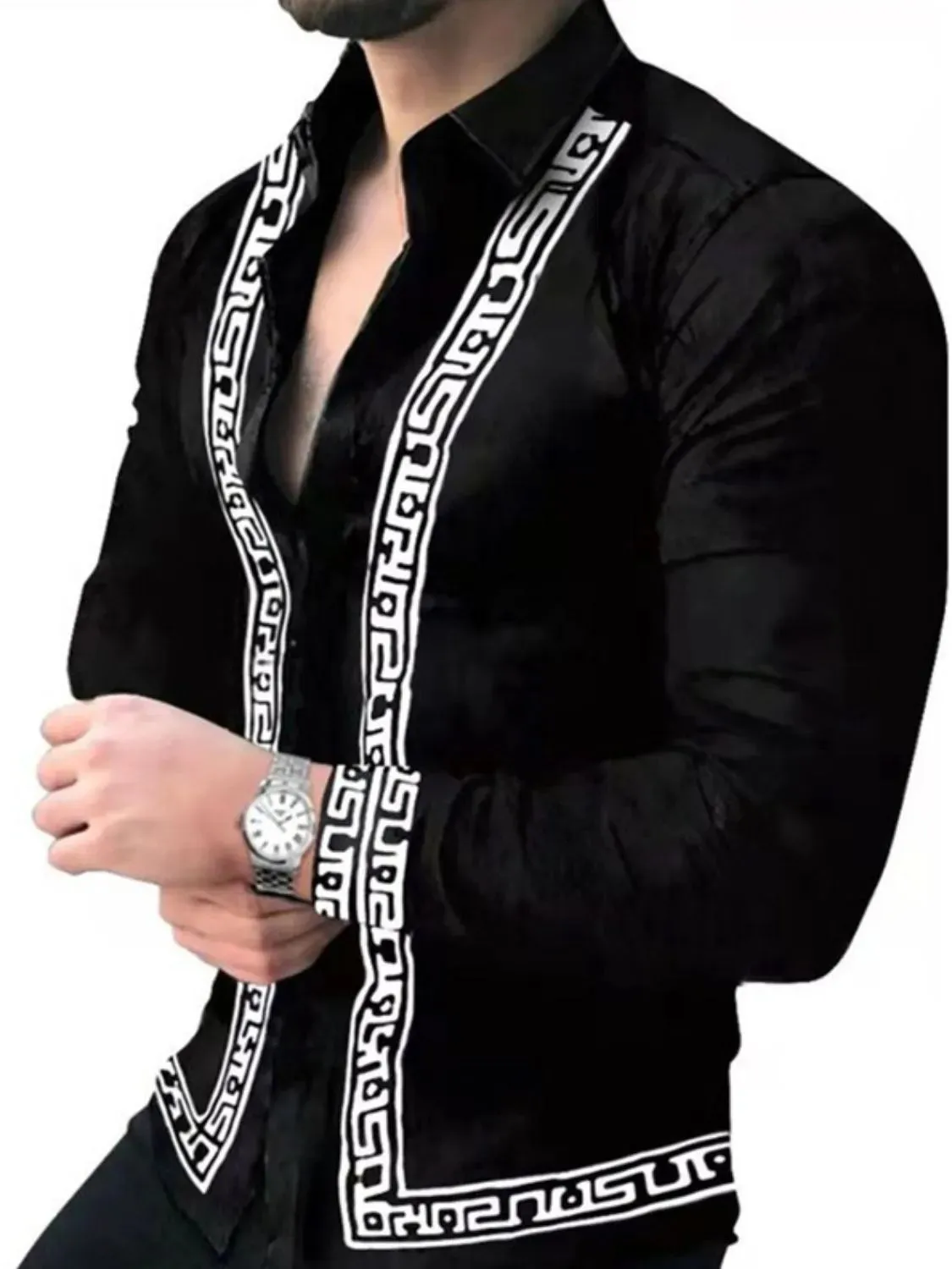 Men's Full Size Stand Collar Long Sleeve Shirt Plus Size sold by Gigi Laurent product image thumbnail 2