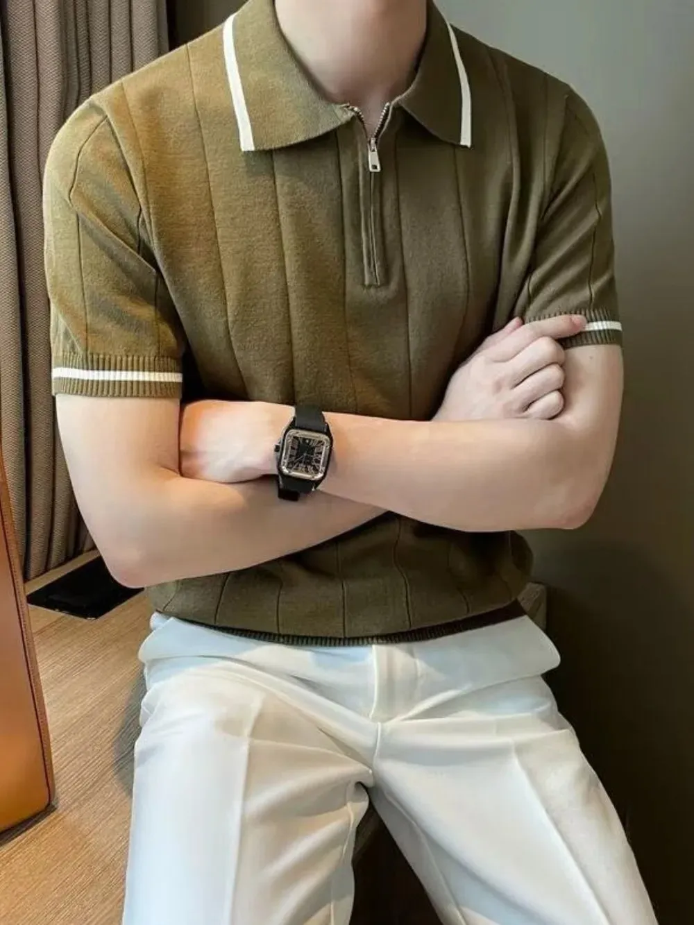 Men's Plus Size Quarter Zip Short Sleeve Polo sold by Gigi Laurent product image thumbnail 4