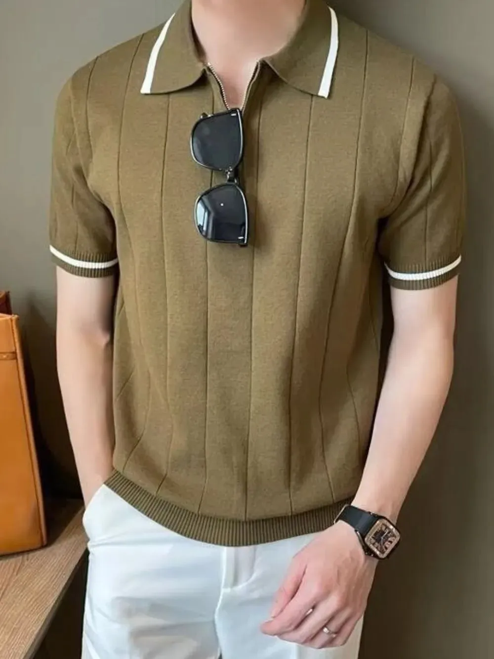 Men's Plus Size Quarter Zip Short Sleeve Polo sold by Gigi Laurent product image thumbnail 3