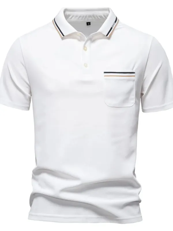 Men's Short Sleeve Collared Neck Striped Polo sold by Gigi Laurent