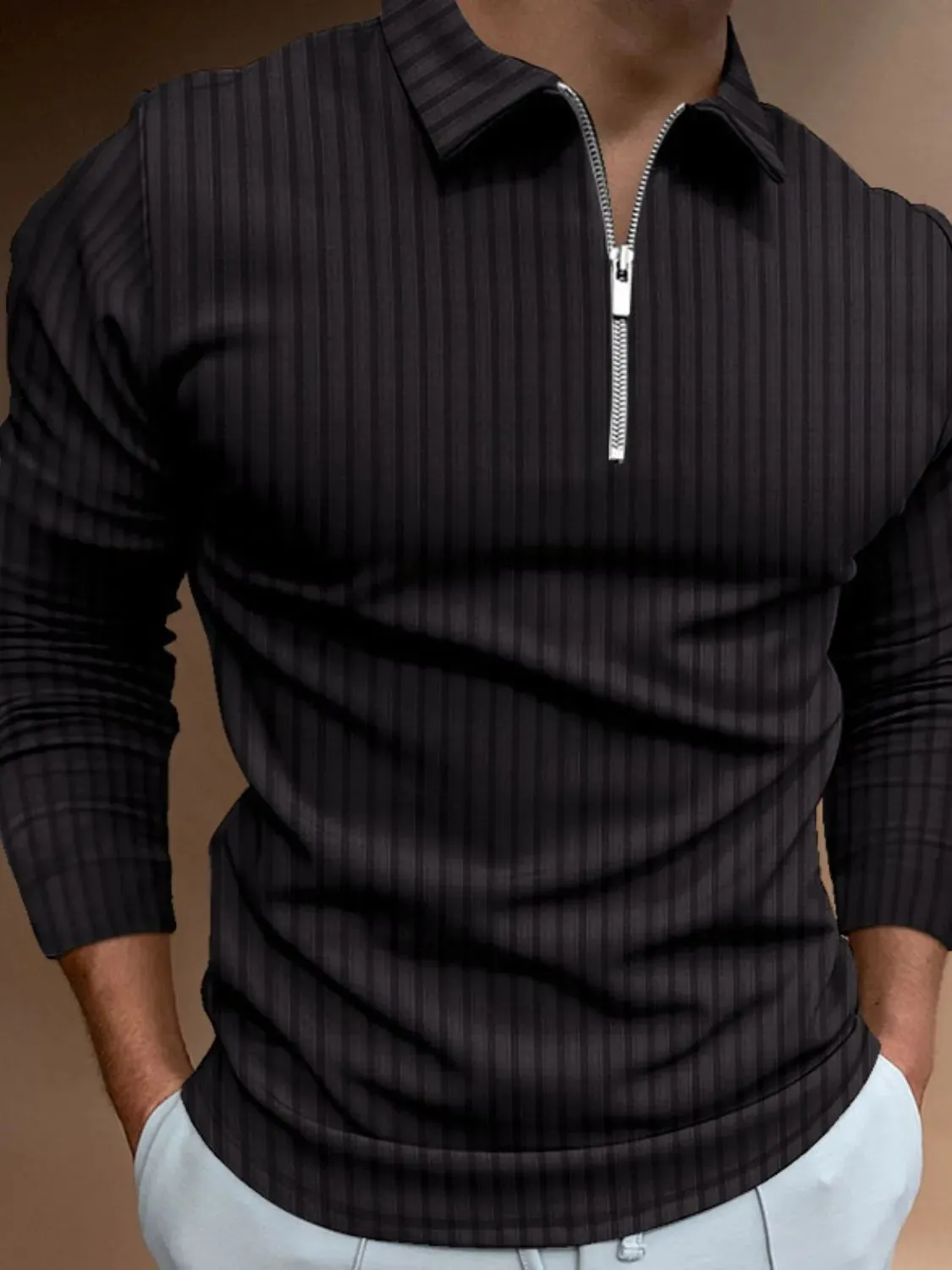 Men‘s Full Size Collared Neck Long Sleeve Polo Plus Size sold by Gigi Laurent