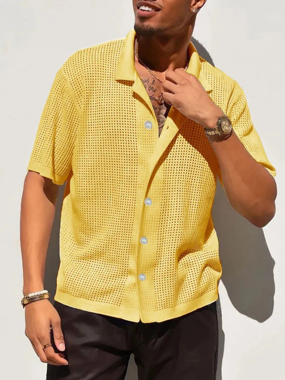 Men's Full Size Openwork Button Down Collared Neck Shirt Plus Size sold by Gigi Laurent product image thumbnail 4