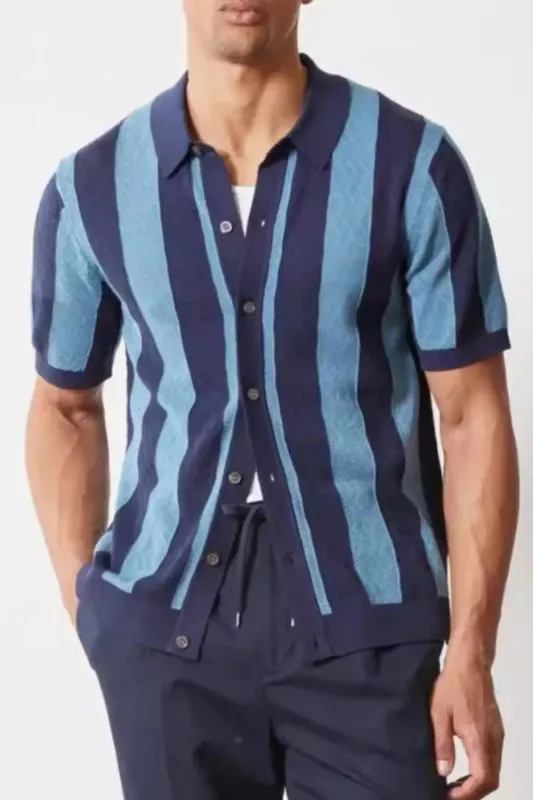 Men's Plus Size Striped Button Down Short Sleeve Shirt sold by Gigi Laurent