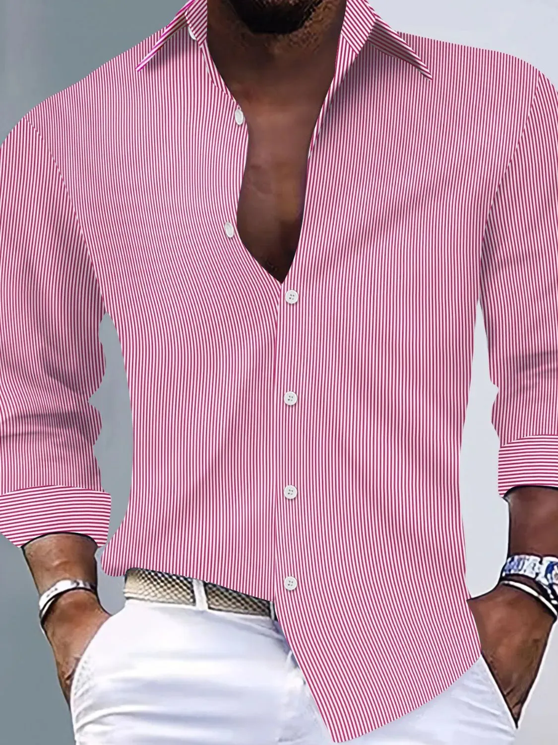 Men's Full Size Striped Button Up Long Sleeve Shirt Plus Size sold by Gigi Laurent product image thumbnail 4