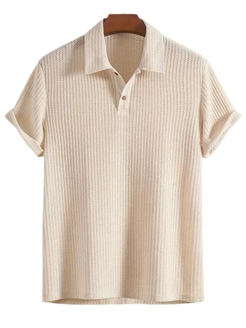 Men's Waffle-Knit Collared Neck Short Sleeve Polo sold by Gigi Laurent
