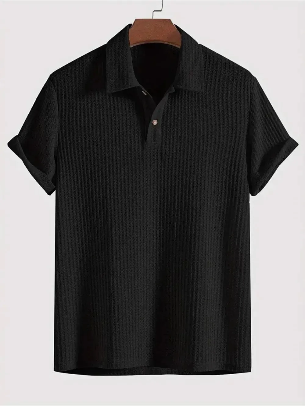 Men's Waffle-Knit Collared Neck Short Sleeve Polo sold by Gigi Laurent product image thumbnail 2