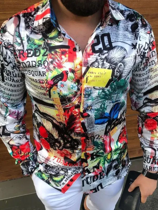 Men's Full Size Printed Collared Neck Long Sleeve Shirt Plus Size sold by Gigi Laurent