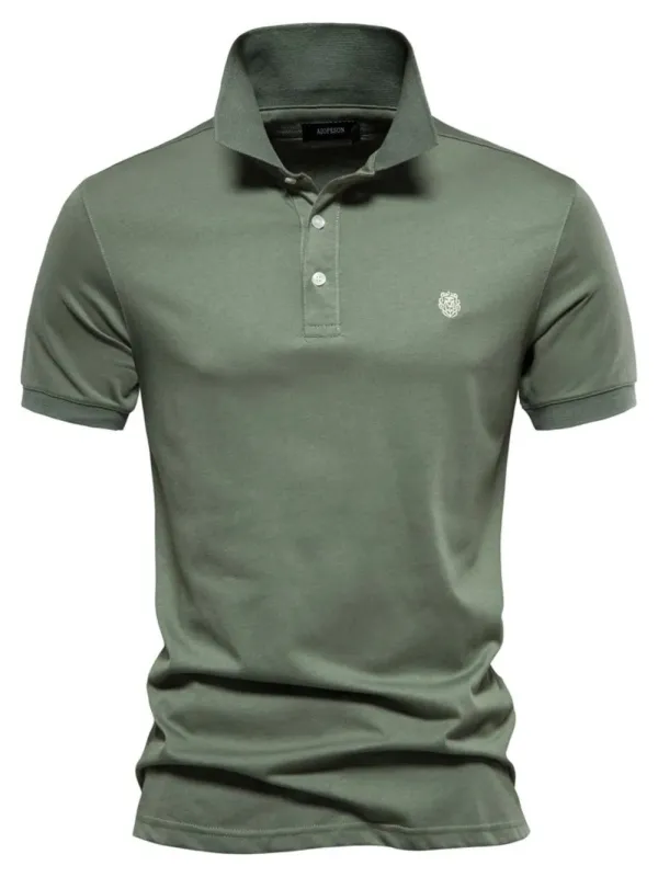 Men's Embroidered Collared Short Sleeve Polo made by Trendsi
