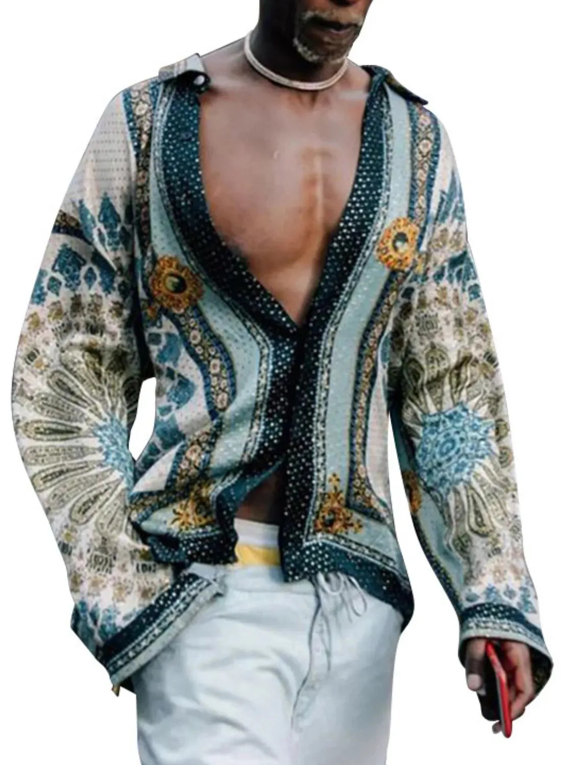 Men's Full Size Collared Neck Long Sleeve Shirt Plus Size sold by Gigi Laurent product image thumbnail 4