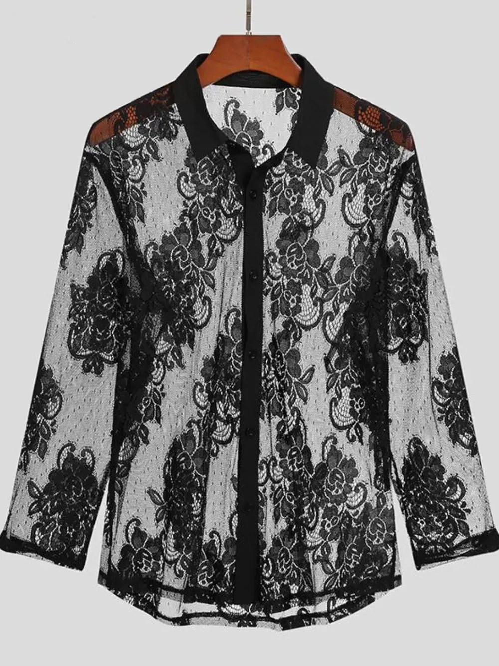 Men's Lace Button Down Long Sleeve Shirt sold by Gigi Laurent product image thumbnail 2