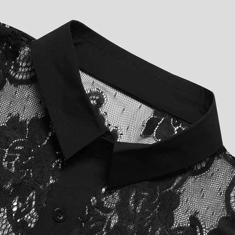 Men's Lace Button Down Long Sleeve Shirt sold by Gigi Laurent product image thumbnail 4