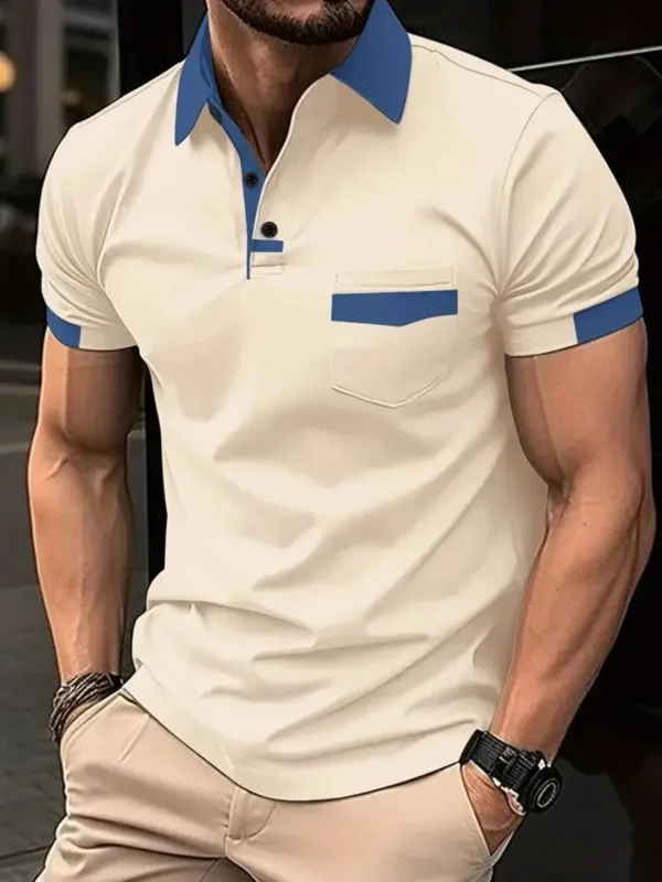 Men's Full Size Contrast Collared Neck Short Sleeve Polo Plus Size made by Trendsi