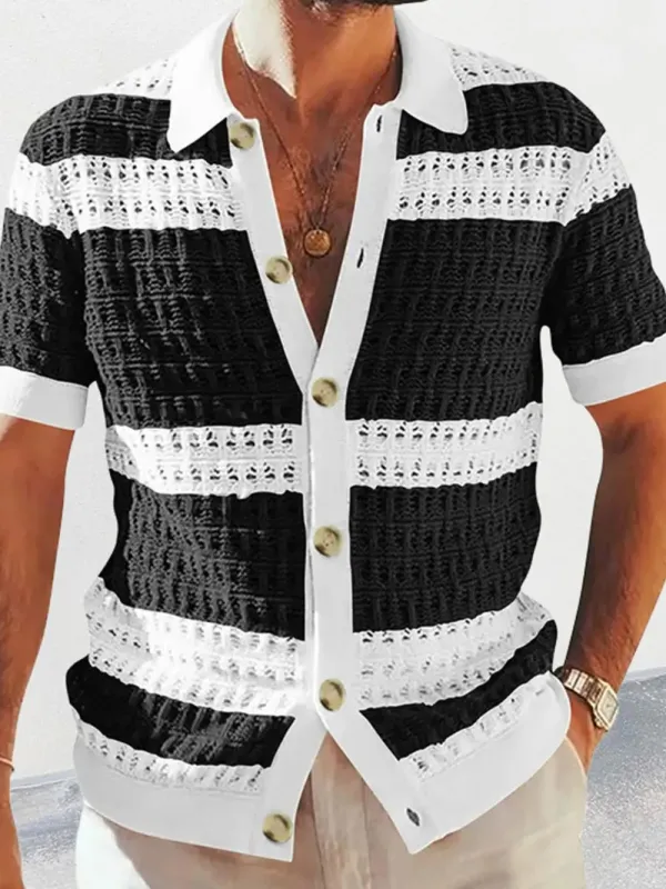 Men's Button Down Collared Neck Contrast Openwork Shirt sold by Gigi Laurent