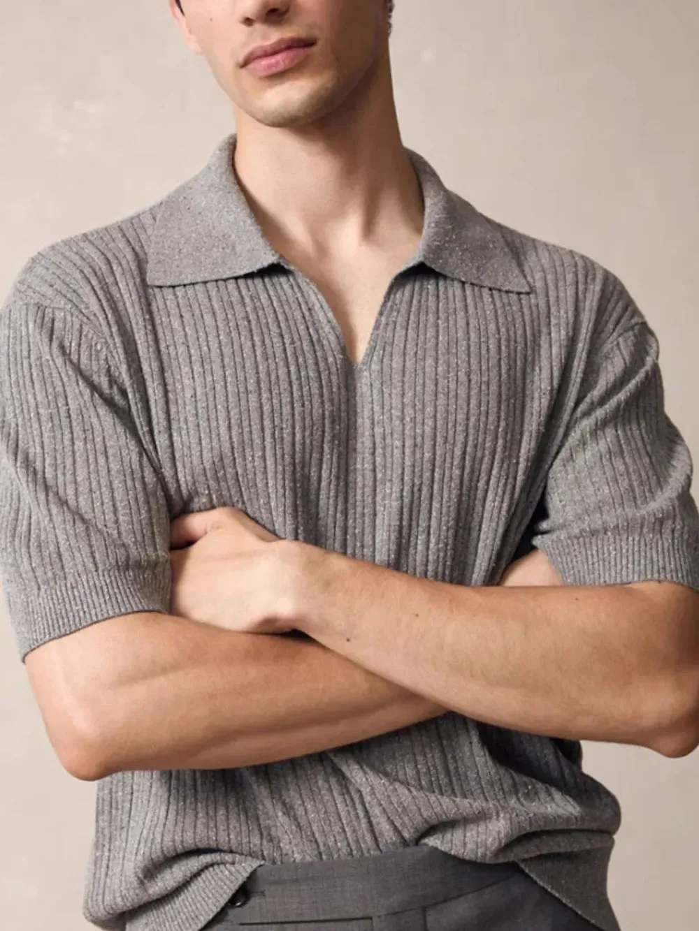 Men's Plus Size Johnny Collar Half Sleeve Knit Polo sold by Gigi Laurent product image thumbnail 2