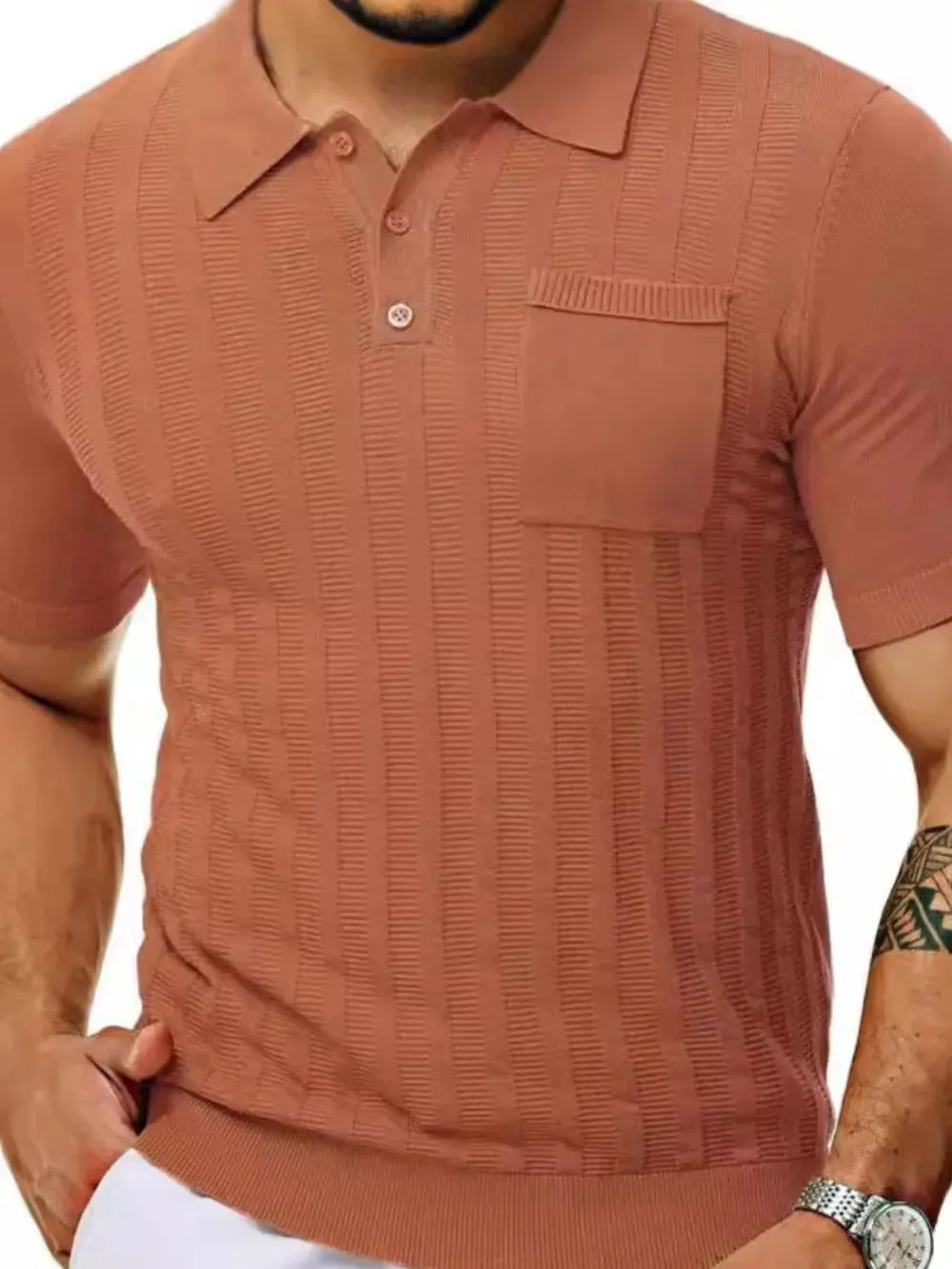Men's Full Size Textured Short Sleeve Polo Plus Size sold by Gigi Laurent product image thumbnail 3