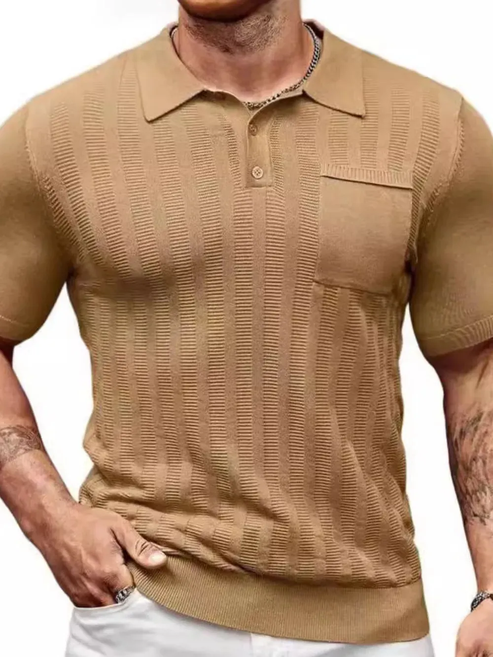 Men's Full Size Textured Short Sleeve Polo Plus Size sold by Gigi Laurent product image thumbnail 2