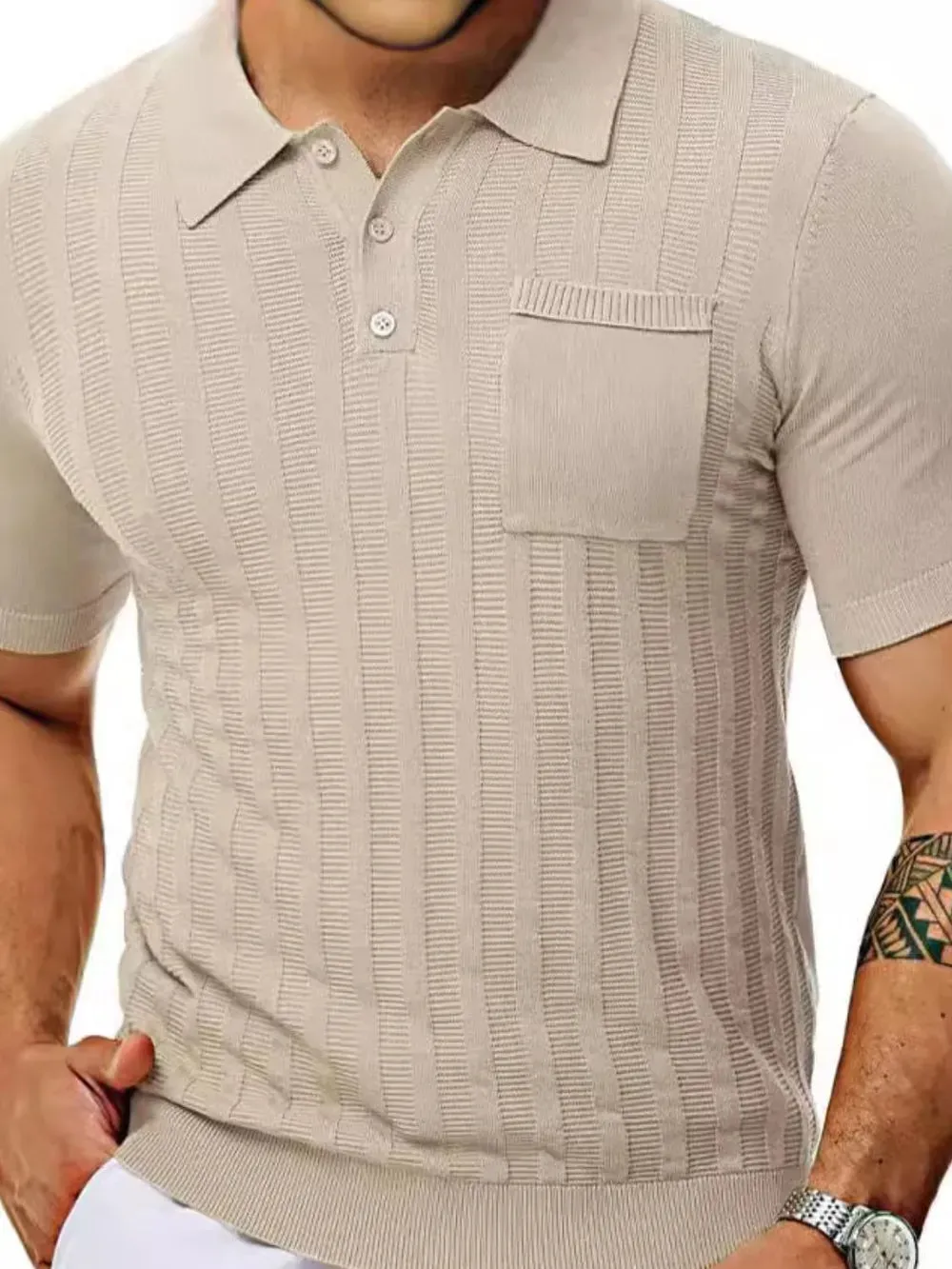 Men's Full Size Textured Short Sleeve Polo Plus Size sold by Gigi Laurent product image thumbnail 5