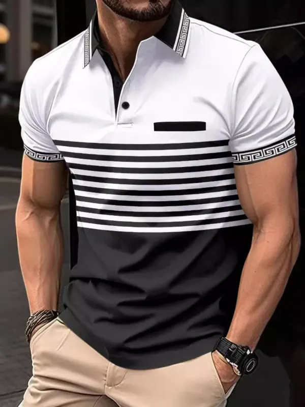 Men's Full Size Striped Collared Neck Short Sleeve Polo Plus Size made by Trendsi