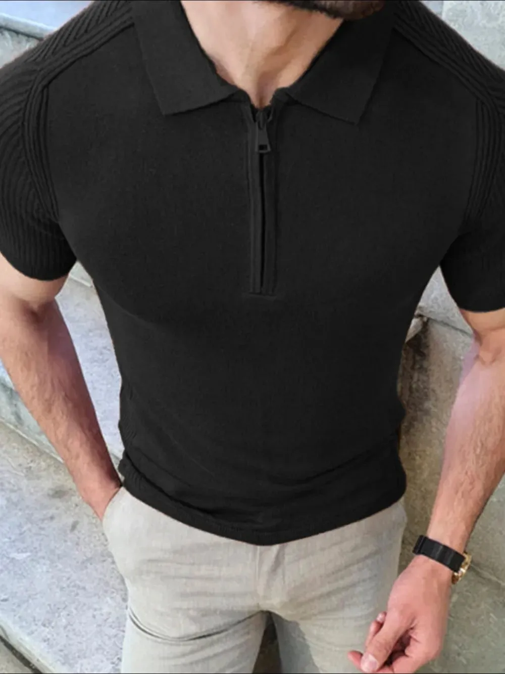 Men's Collared Neck Quarter Zip Knit Polo sold by Gigi Laurent product image thumbnail 5