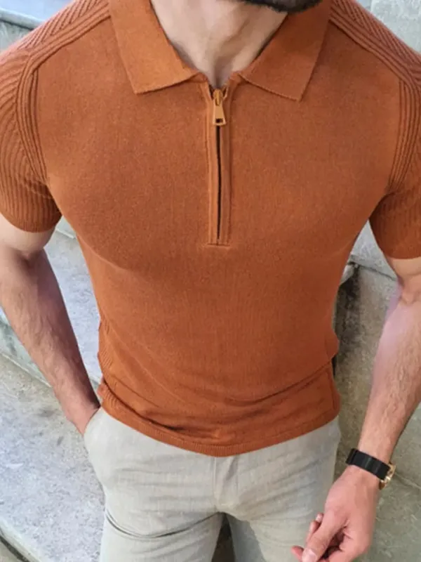 Men's Collared Neck Quarter Zip Knit Polo sold by Gigi Laurent