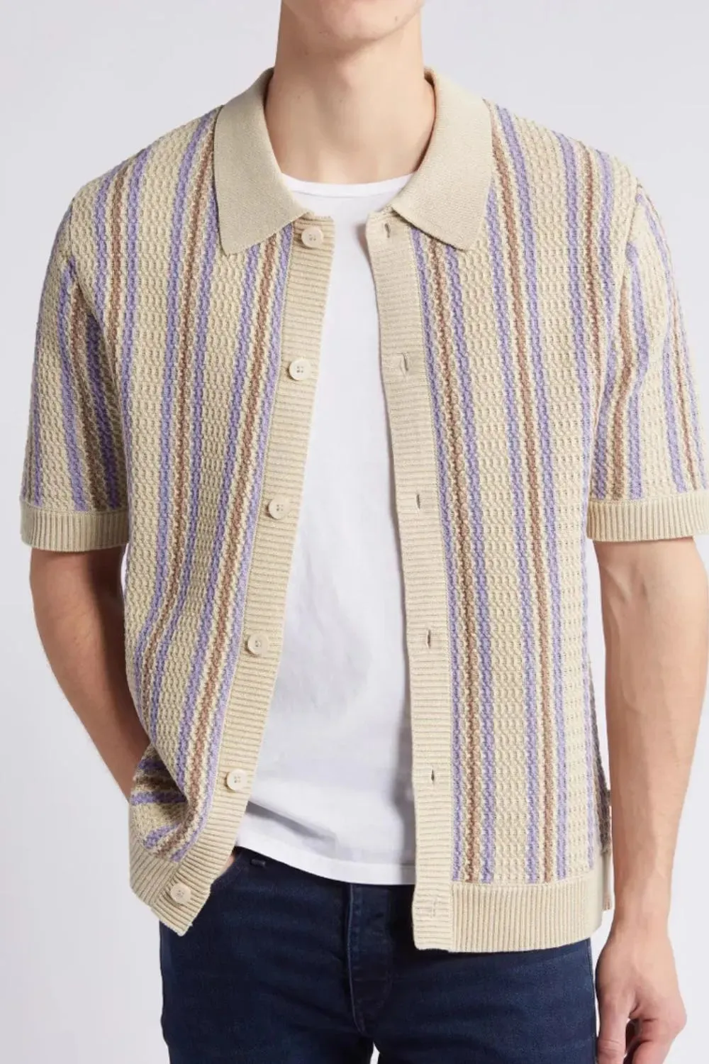 Men's Plus Size Striped Button Down Short Sleeve Shirt sold by Gigi Laurent product image thumbnail 2
