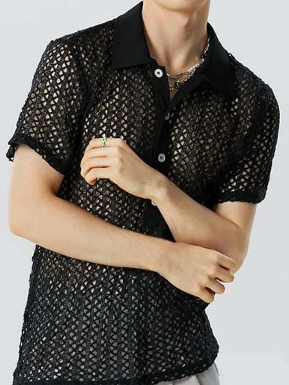 Men's Full Size Openwork Short Sleeve Polo Plus Size sold by Gigi Laurent product image thumbnail 3