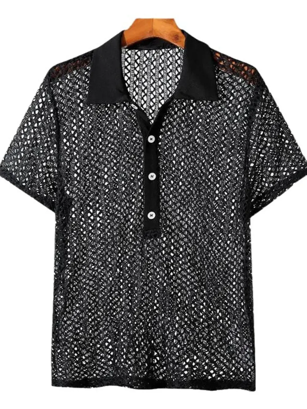 Men's Full Size Openwork Short Sleeve Polo Plus Size sold by Gigi Laurent product image thumbnail 5