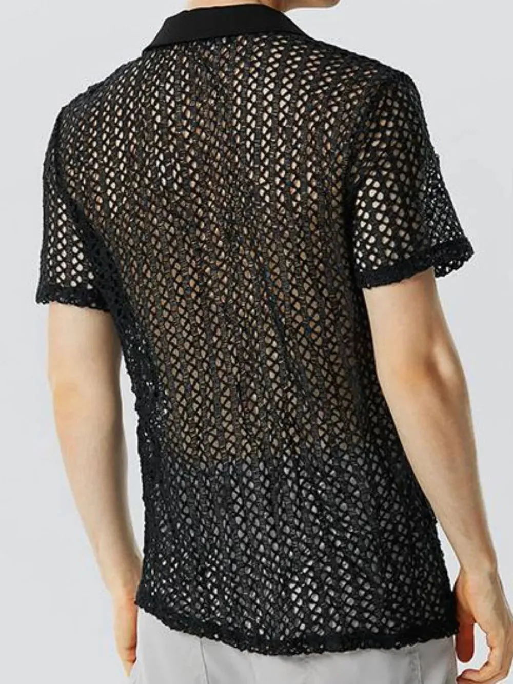 Men's Full Size Openwork Short Sleeve Polo Plus Size sold by Gigi Laurent product image thumbnail 4