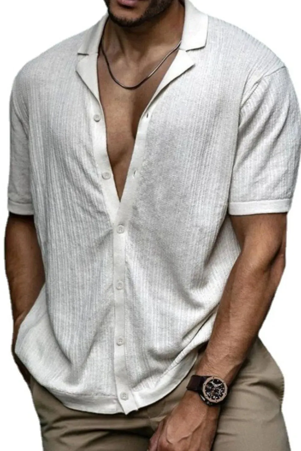 Men's Plus Size Button Up Short Sleeve Shirt sold by Gigi Laurent product image thumbnail 3