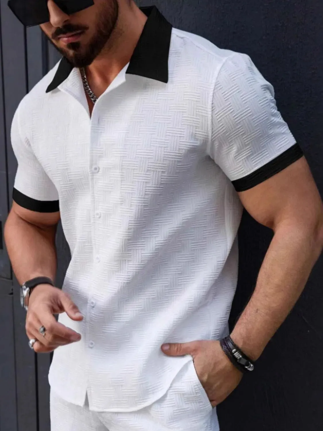 Men's Button Up Short Sleeve Shirt sold by Gigi Laurent product image thumbnail 4