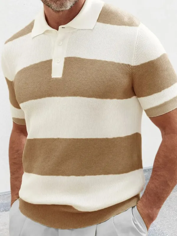 Men's Plus Size Collared Neck Striped Ribbed Knit Polo sold by Gigi Laurent