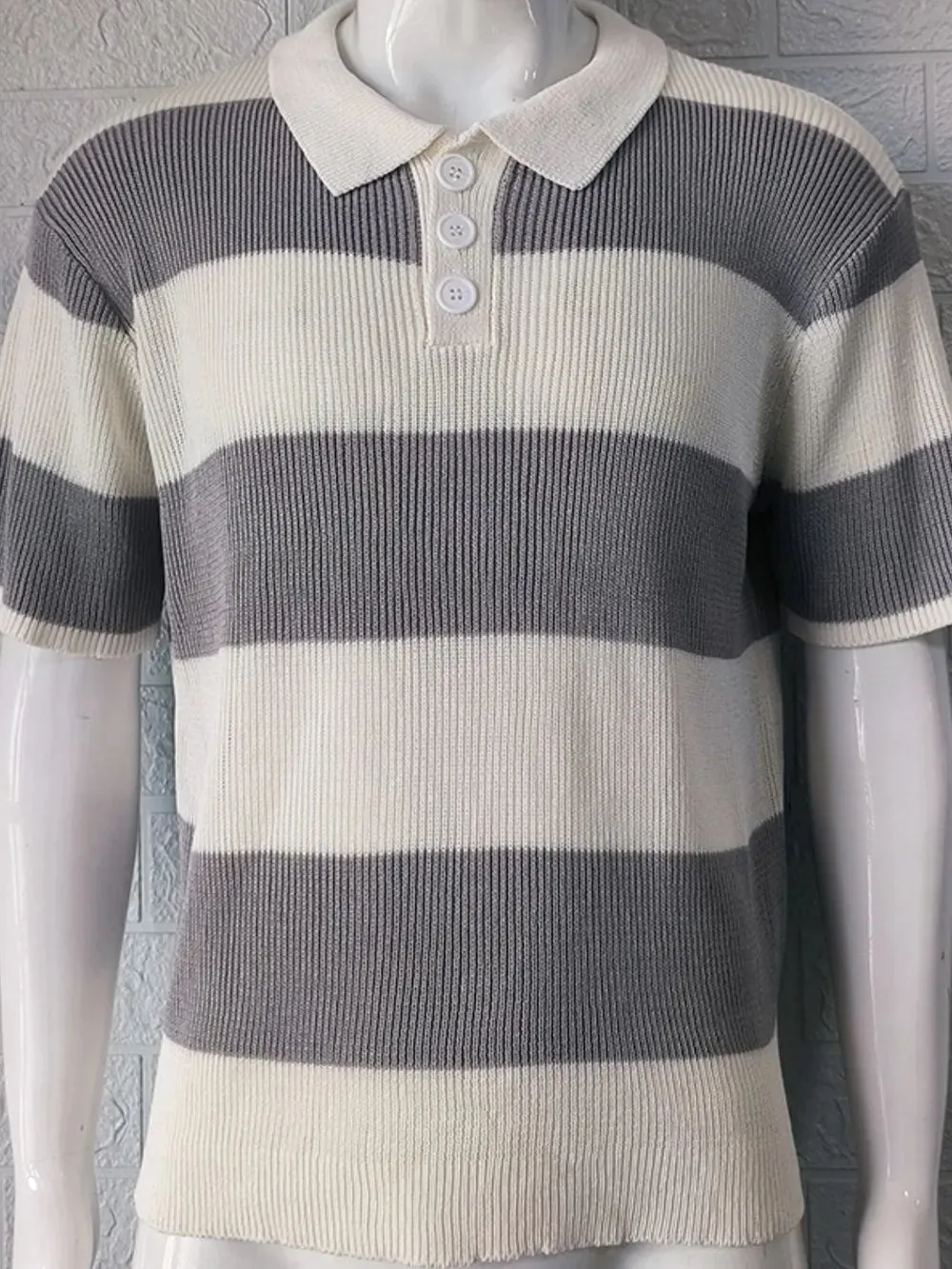 Men's Plus Size Collared Neck Striped Ribbed Knit Polo sold by Gigi Laurent product image thumbnail 4