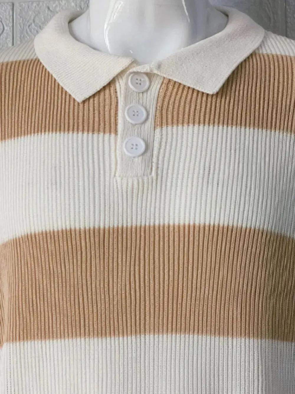 Men's Plus Size Collared Neck Striped Ribbed Knit Polo sold by Gigi Laurent product image thumbnail 3