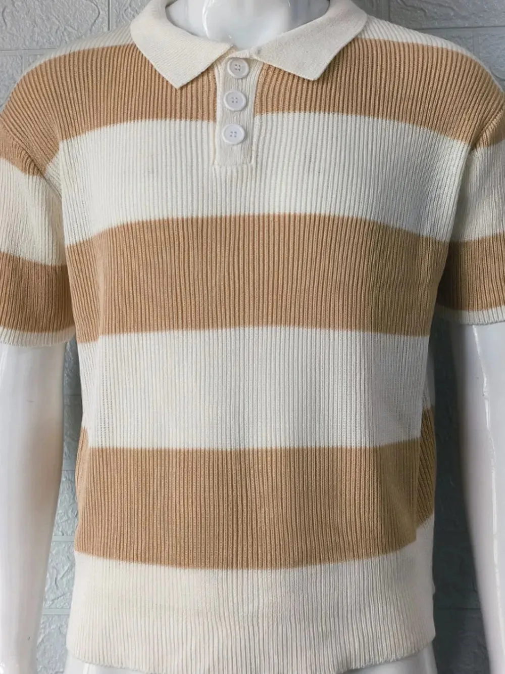 Men's Plus Size Collared Neck Striped Ribbed Knit Polo sold by Gigi Laurent product image thumbnail 2