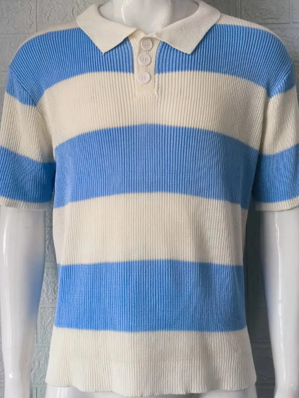 Men's Plus Size Collared Neck Striped Ribbed Knit Polo sold by Gigi Laurent product image thumbnail 5