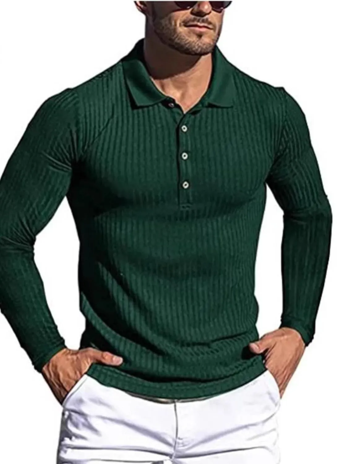 Men's Full Size Button Detail Long Sleeve Polo Plus Size sold by Gigi Laurent product image thumbnail 5